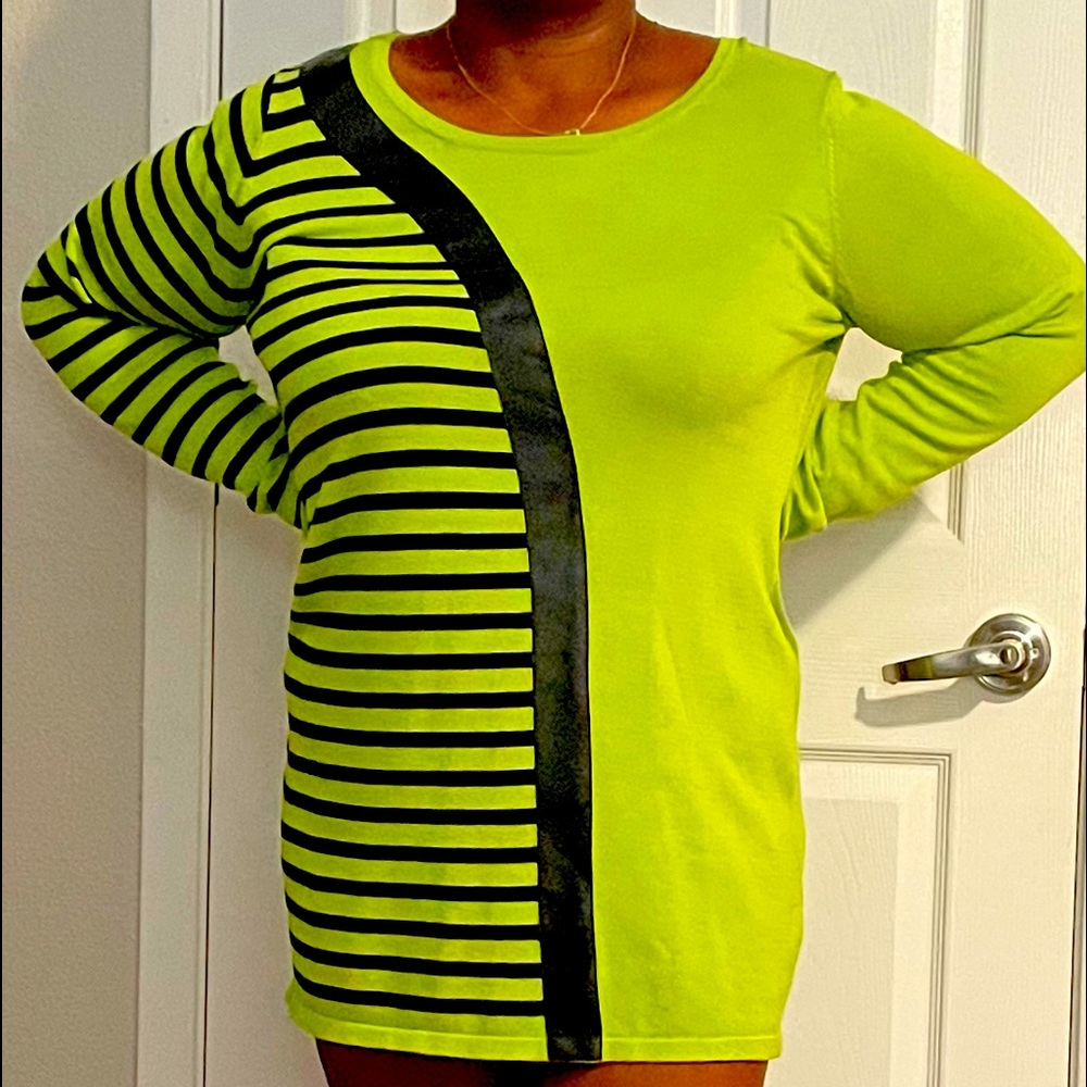 Lime green and black striped sweater